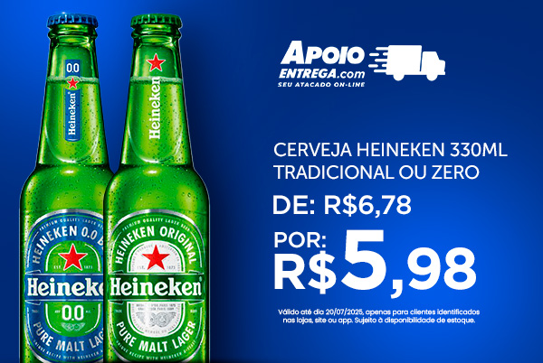 Cerveja Heineken Tradicional ou Zero 330ml de: R$6,78 por: R$5,98 até 20/07